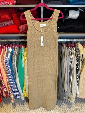 Self Contrast tan sleeveless knitted sweater maxi dress size XS